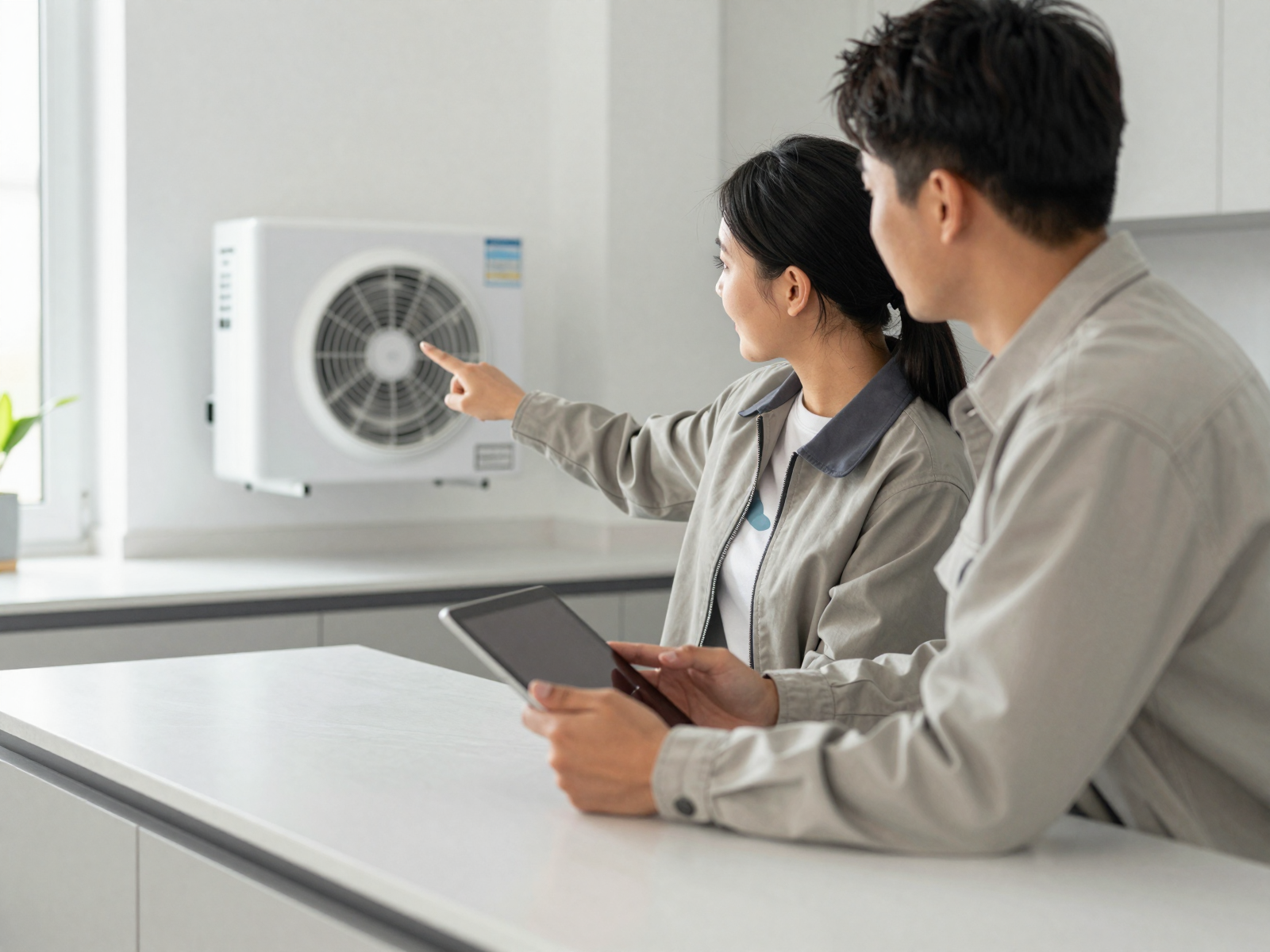 Comfortable home interior with HVAC technician